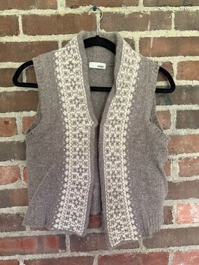 Knit Sleeveless Cardigan Vest - Fair Isle Taupe with Cream Trim